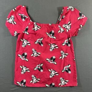 Wrangler Pink Cow Print Square Neck Cap Sleeve Woven Cotton Blouse Girl’s L